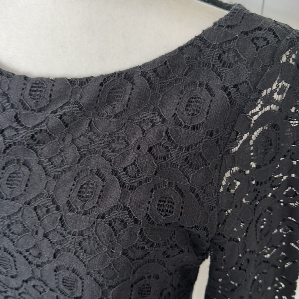 Banana Republic black lace layered, 3/4 sleeve top, zippered side, Size 6 - Picture 5 of 9